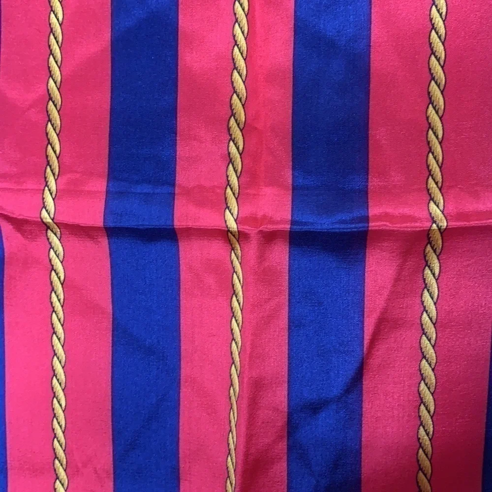 Echo || Silk Nautical Red Blue Striped with Gold Rope Design Scarf 10 1/2” x 52”
